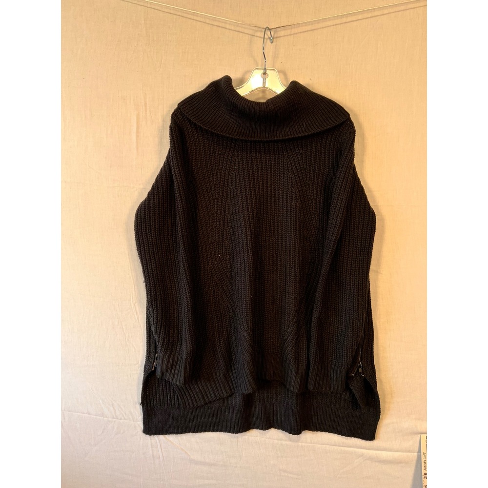 Larry Levine Mens Black Cowl Neck Chunky Knit Sweater Side Zippers Size M